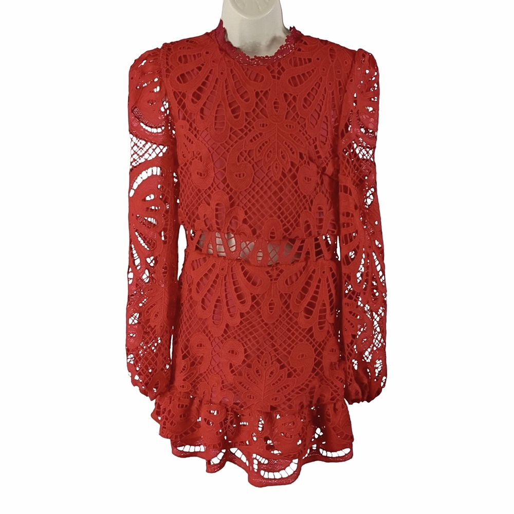 Red Lace Long Sleeve Mini Dress